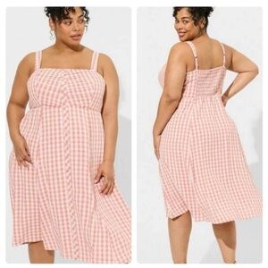 TORRID 0X CORAL GINGHAM MIDI SEERSUCKER SUNDRESS - NWT